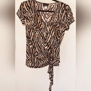 VTG 90s Y2K Britney Black Tiger Stripe Shimmer Studded Wrap Shirt